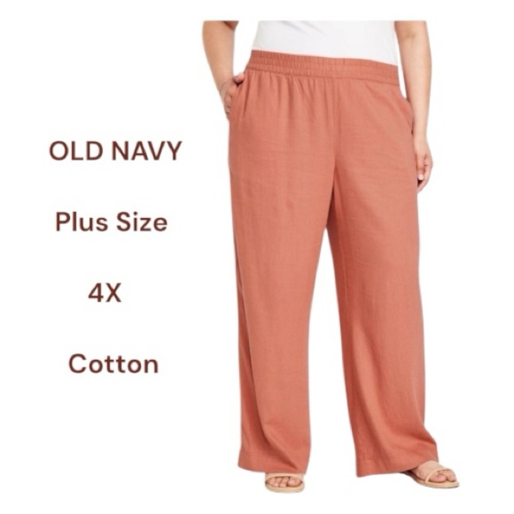Old Navy Cotton Comfort Waistband High-Waist Amber Linen-Blend Wide-Leg Pants 4X